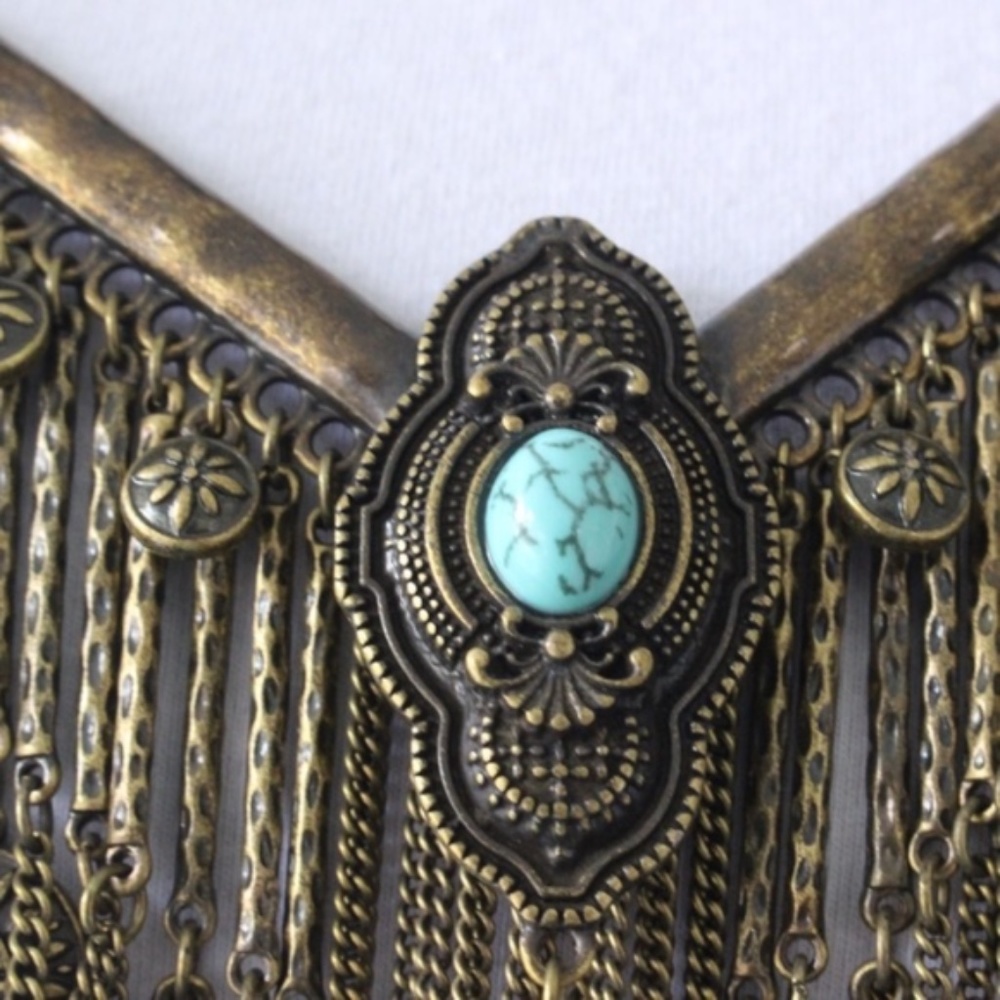 New Boho Statement Necklace Brass Turquoise - Picture 7 of 8